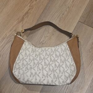 Michael Kors Cream and Brown Logo Shoulder Bag